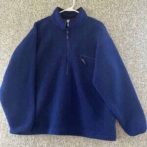 LL Bean Women’s Sweater Large Sherpa 1/2 Zip Long Sleeve Blue USA